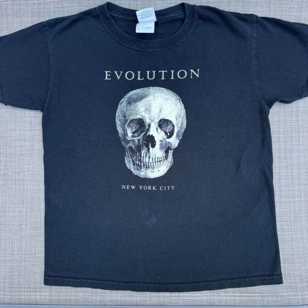 Evolution New York City Skull Graphic T-Shirt Black Youth Small S